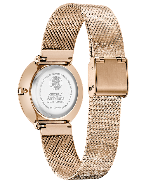 L Ambiluna Men s Eco Drive EM0643 50X Rose Gold Mesh Watch CITIZEN